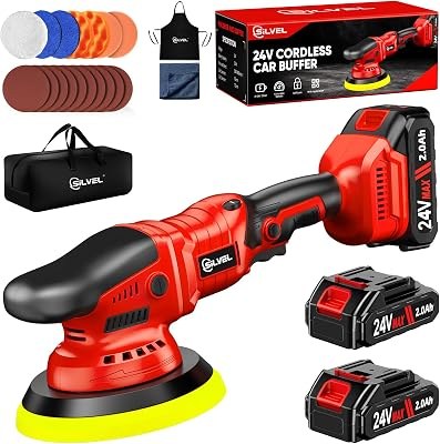 SILVEL Cordless Car Buffer Polisher 5 in, 2x 24V Batteries, 6 Speeds