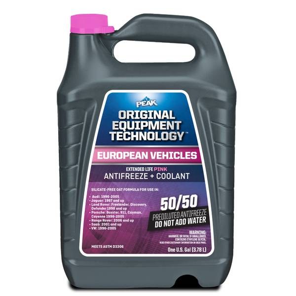 PEAK OET Extended Life Pink 50/50 Antifreeze/Coolant for European Vehicles 1 Gal, Pack of 2