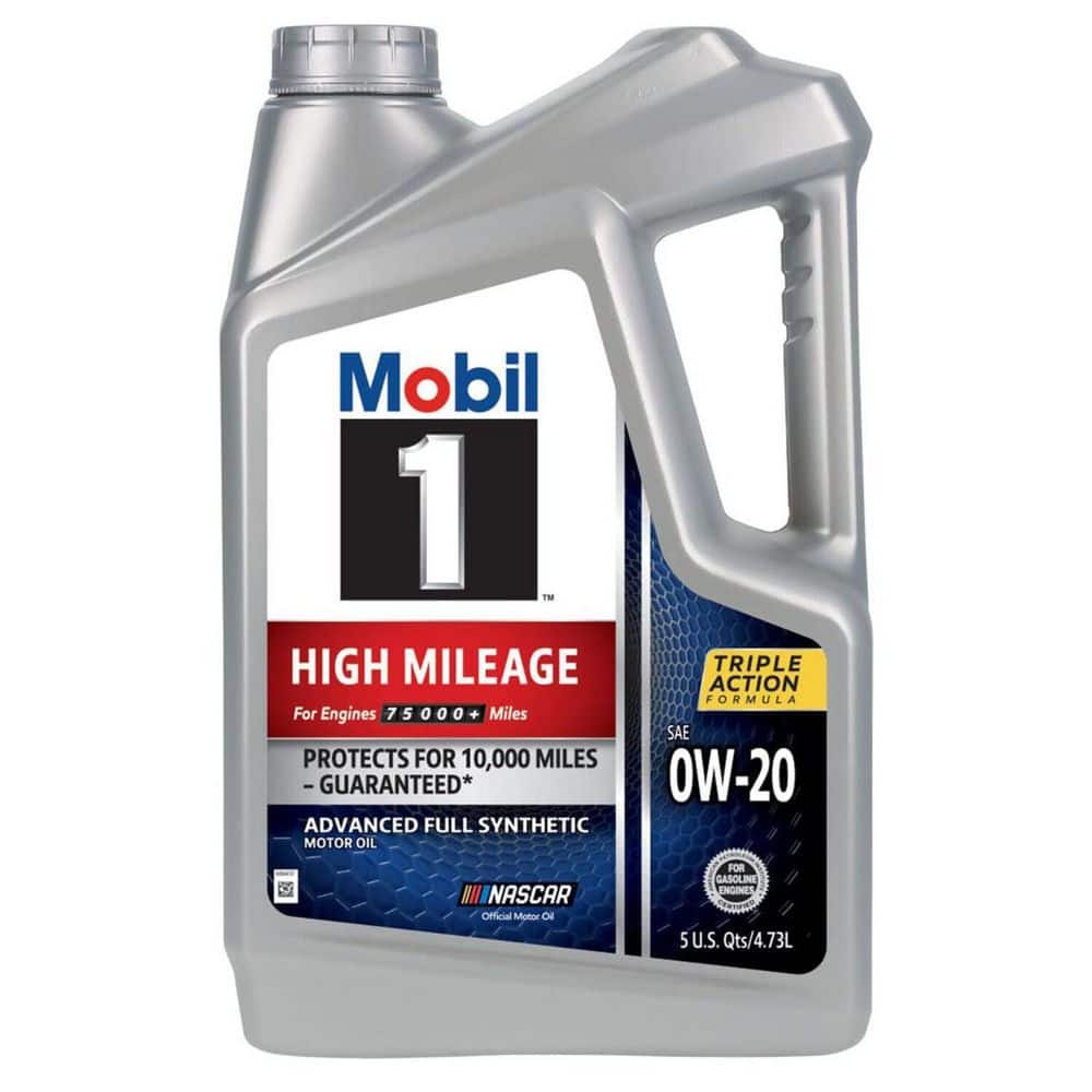 Mobil 1 High Mileage Full Synthetic Motor Oil 0W-20, 5 Quart