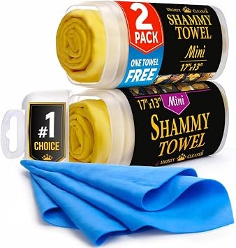 Mighty Cleaner Mini Shammy Towels for Car Drying, 17x13 in, 2-Pack + 1 Free