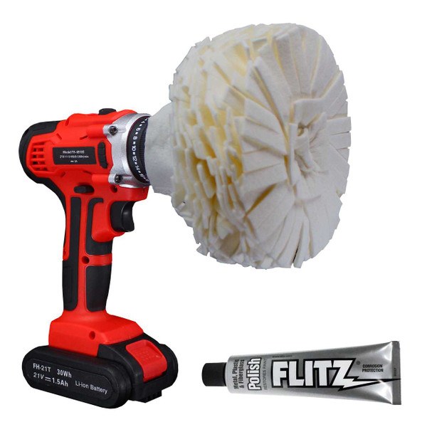 Flitz Buff Ball with 1.76 oz Metal Polish Paste, 2 in Drill Buffer