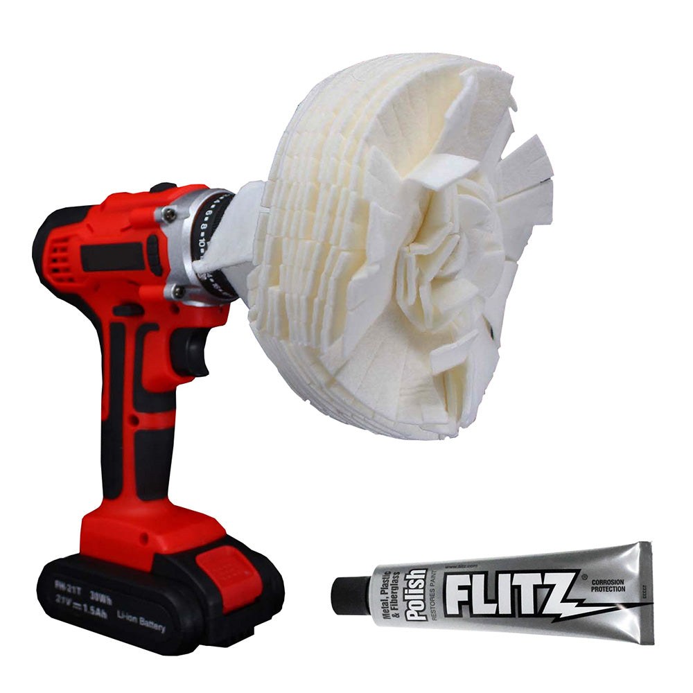Flitz Buff Ball with 1.76 oz Metal Polish Paste, 7 in Drill Buffer