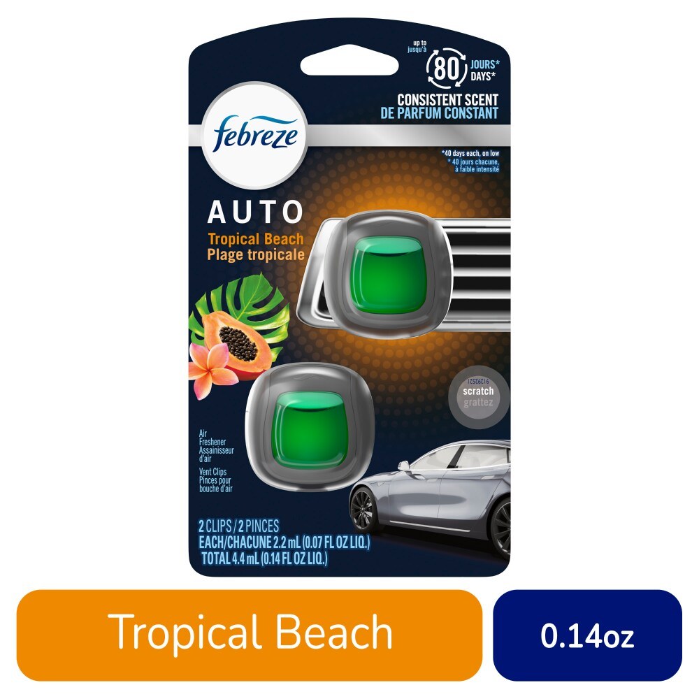 Febreze Car Vent Clip Air Freshener, Tropical Beach, 2 Clips