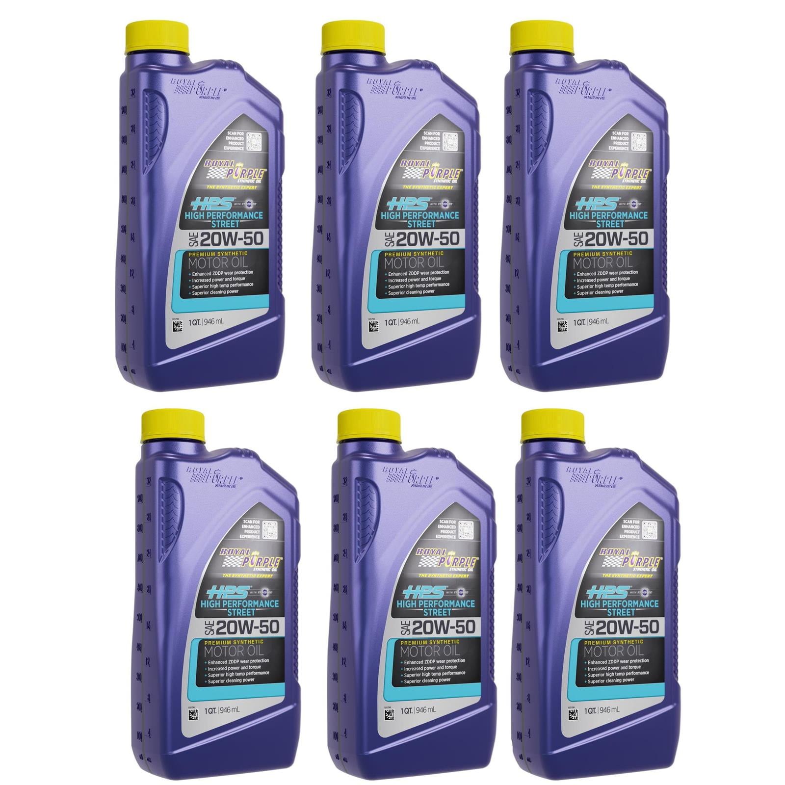 Royal Purple HPS 20W-50 Synthetic Motor Oil with Synerlec, 1 Quart, Case of 6