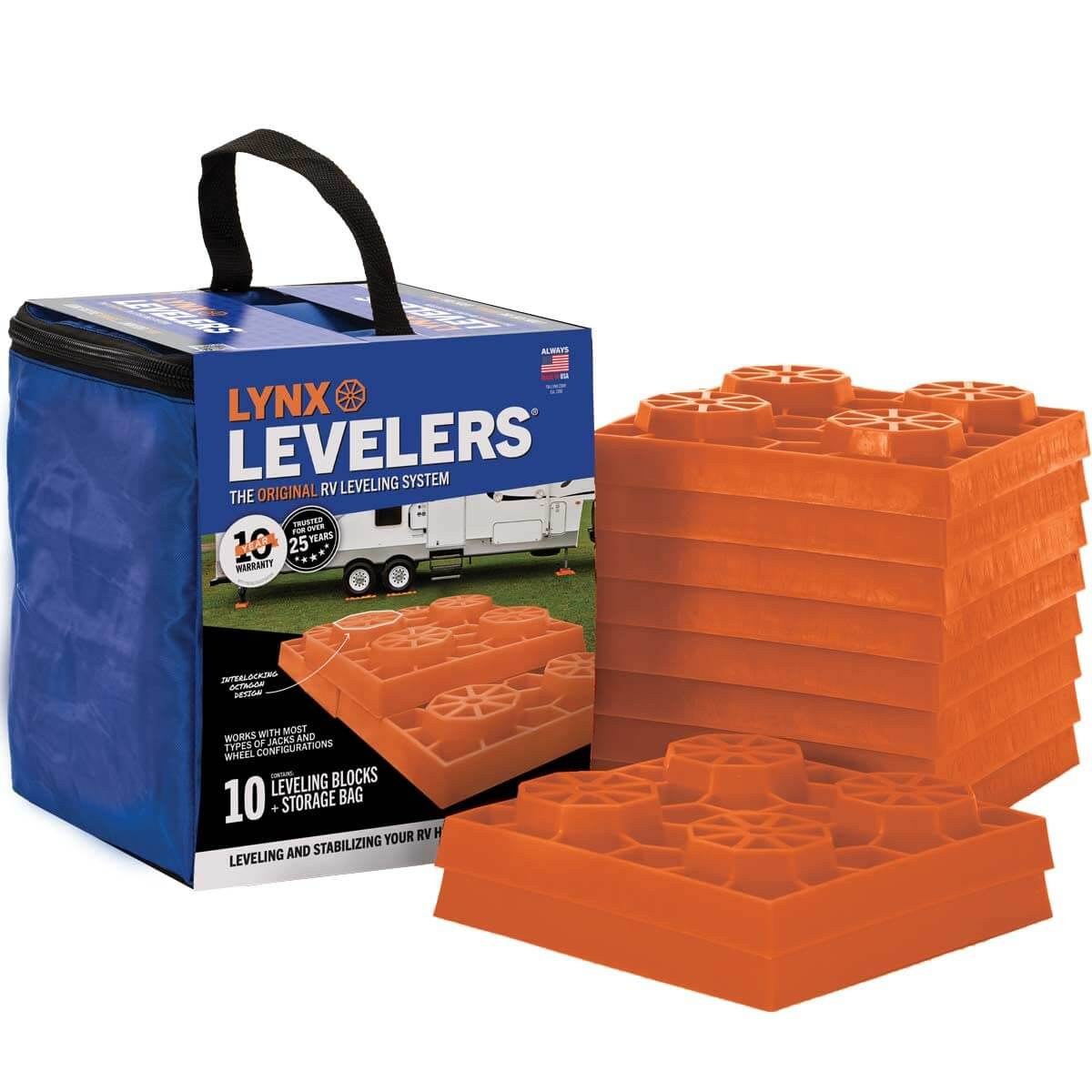 Tri-Lynx Lynx Levelers 10 Pack RV/Trailer/Motorhome Interlocking Leveling Blocks with Nylon Storage Bag, Orange, 00015