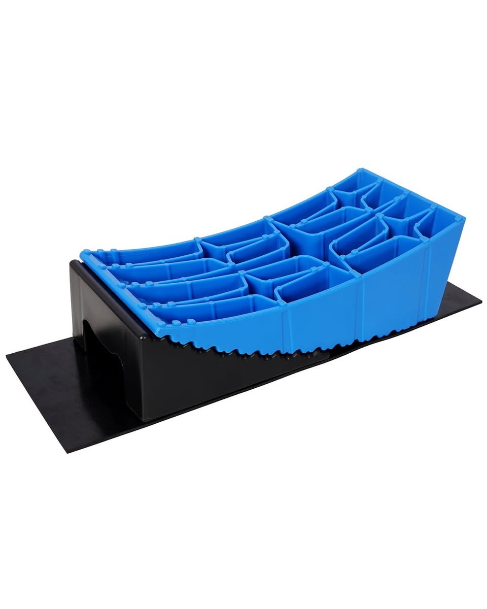 RVMATE Camper Levelers 8-Piece Kit - RV Leveling Blocks, Camper Wheel Chocks, Two Curved Levelers, Two Chocks, Two Rubber Grip Mats, Storage Bag