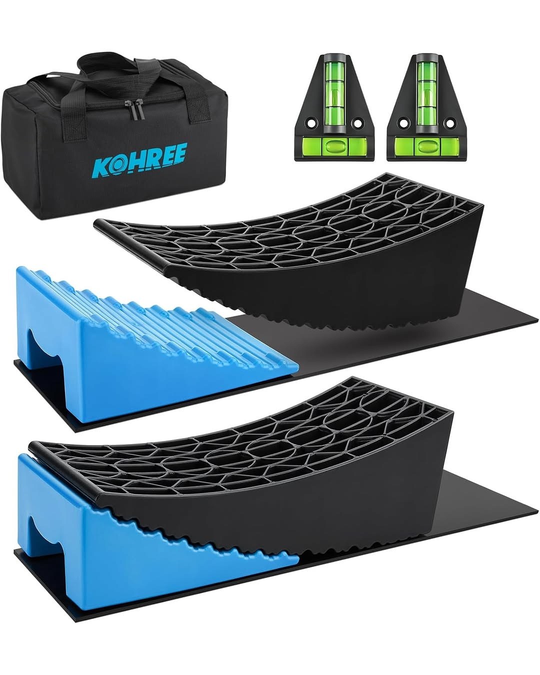 WELLUCK Camper Leveler, RV Leveling Blocks Camper Wheel Chocks Up to 35,000 lbs, 2 Packs Heavy Duty Curved Kit with Anti-Slip Mats