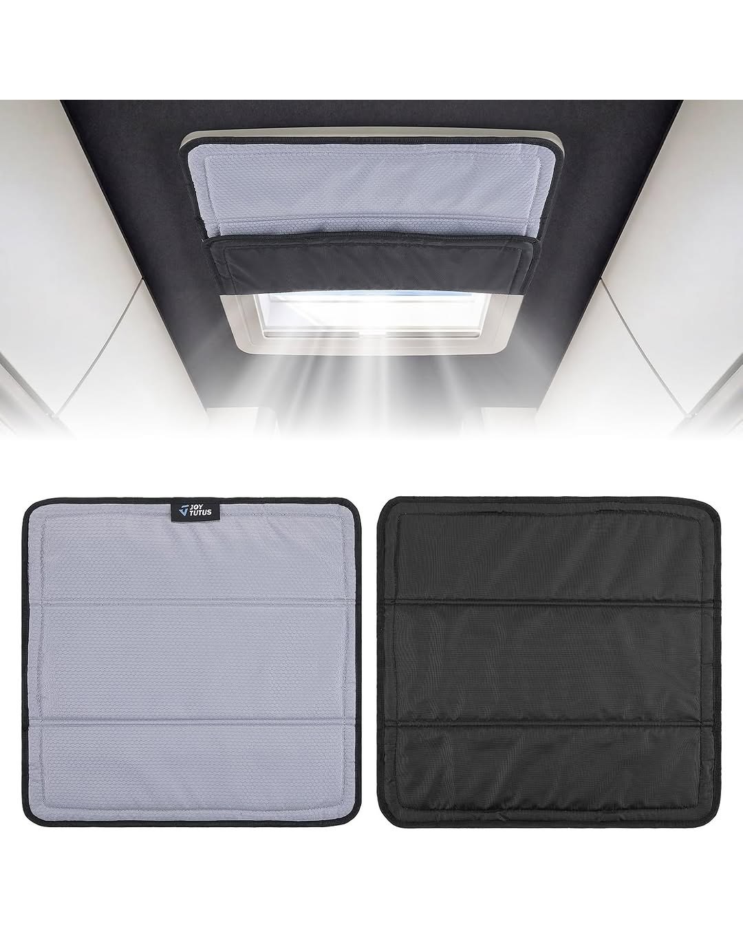 Magnetic Insulated Roof Vent Sun Cover for MaxxAir Fan, Foldable 600D Oxford Fabric Blackout Ventilation Cover 16.5" x 16.5", Cool Gray