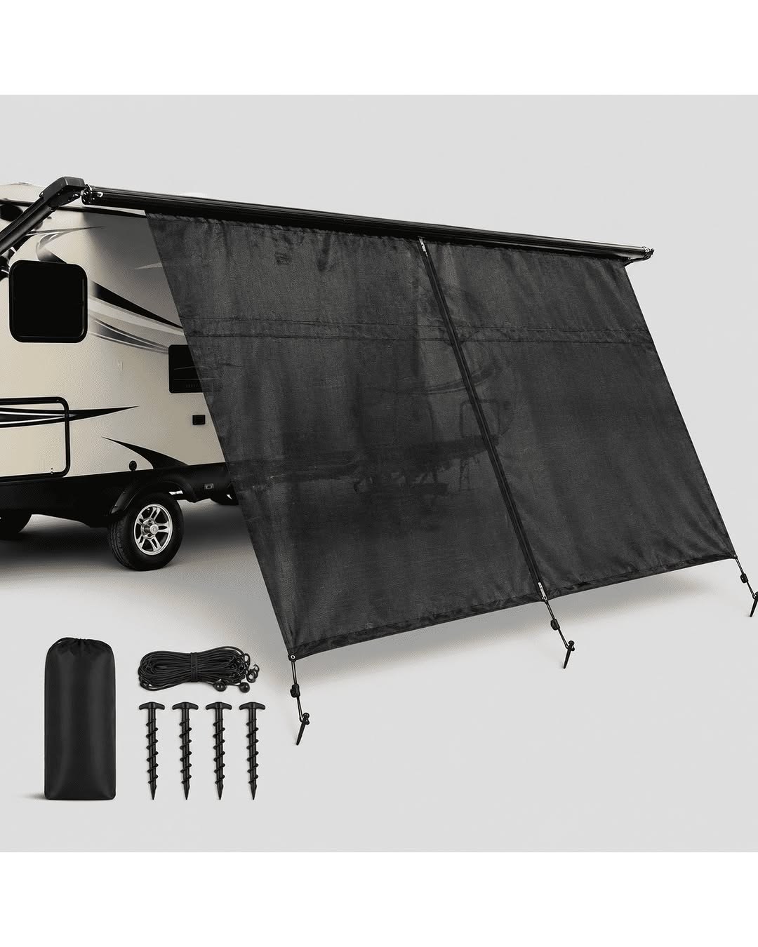 SHADEPLUS RV Awning Shade Screen Without Zipper 8'x9'3", Black Mesh, Complete Kit