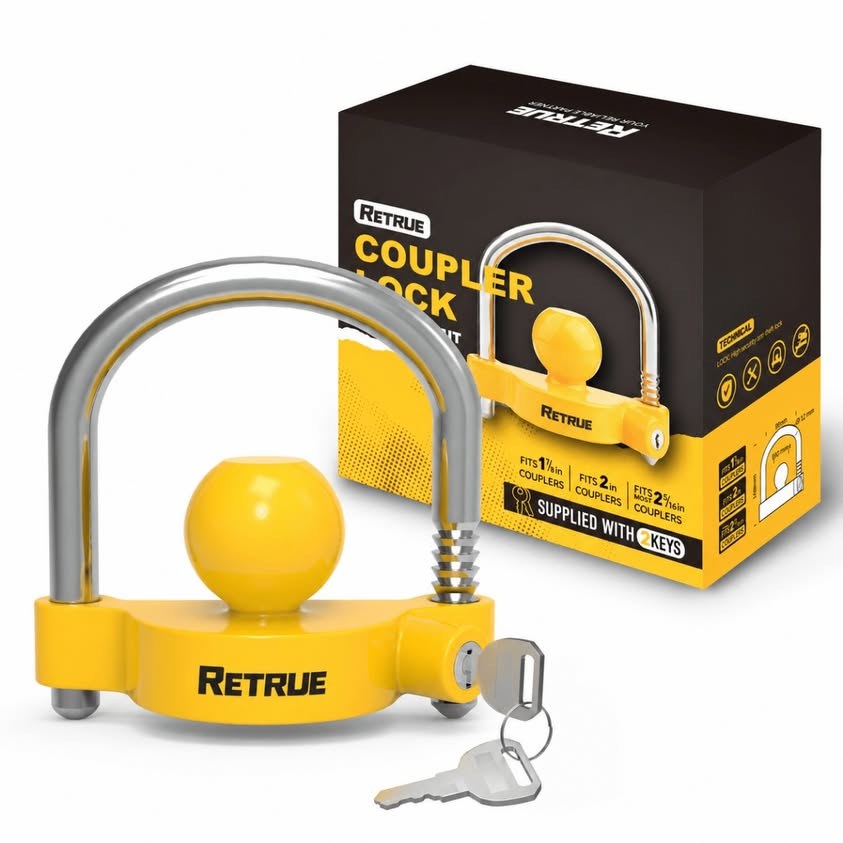RETRUE Universal Coupler Lock Trailer Locks, Adjustable Heavy-Duty Steel, Fits 1-7/8", 2", 2-5/16" Couplers, Yellow