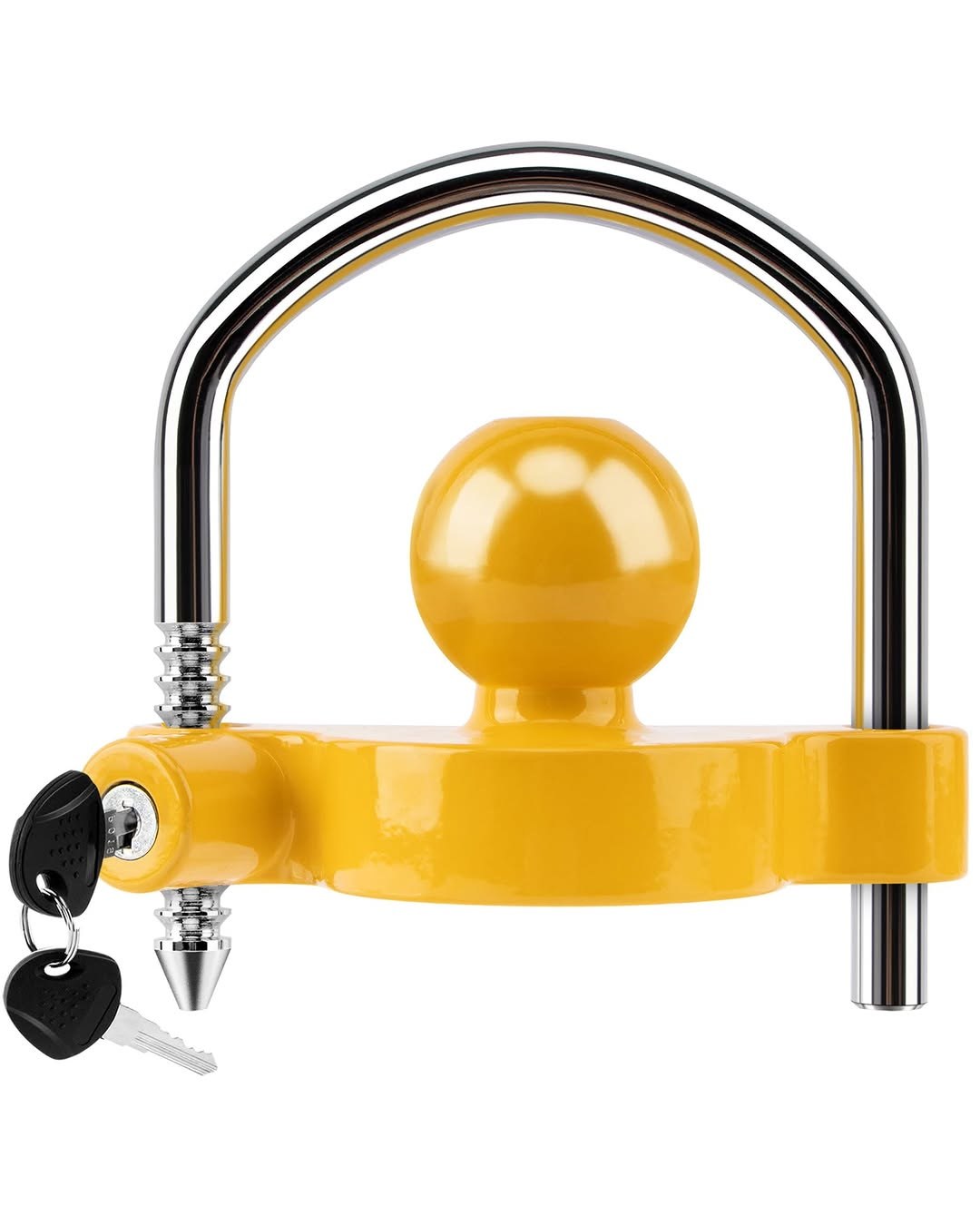 METOWARE Trailer Coupler Lock Universal Adjustable Heavy-Duty Steel, Anti Theft Trailer Ball Lock, Fits 1-7/8", 2", 2-5/16" Coupler, Yellow