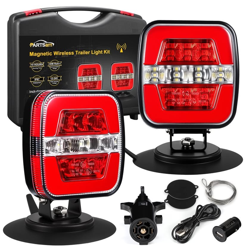 Agrieyes Halo Wireless Trailer Lights, 2 Mounting Options Magnetic Trailer Light for Towing, Silver and Red