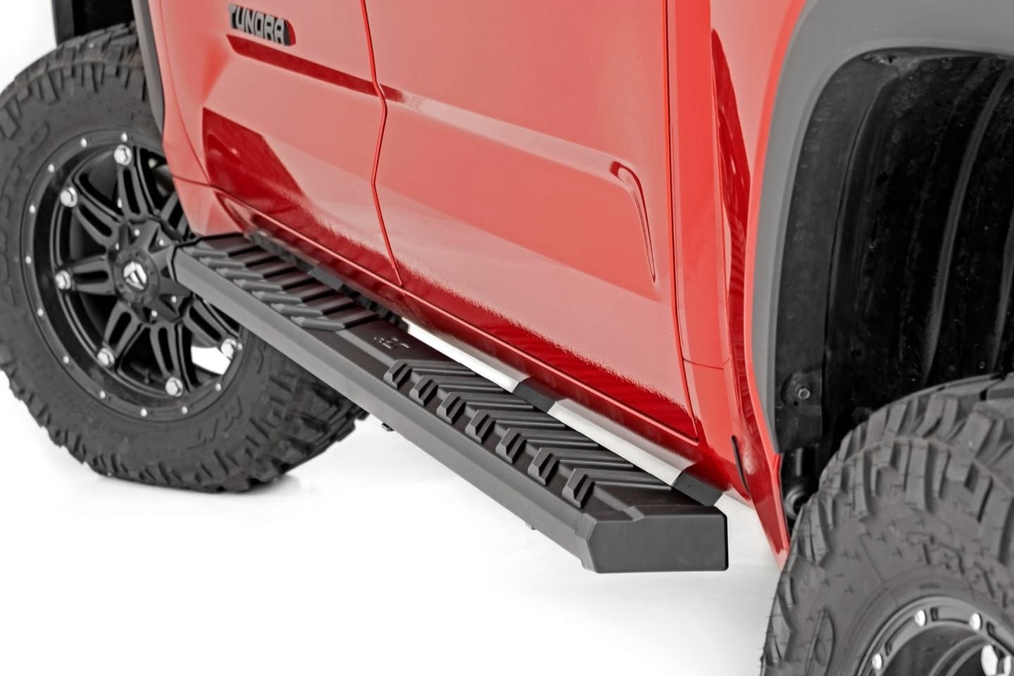 OEDRO 6 inch Running Boards Compatible with 2022-2025 Toyota Tundra CrewMAX Cab, Bolt-on Side Steps, Powder Coated Black and High Gloss Red Nerf Bar