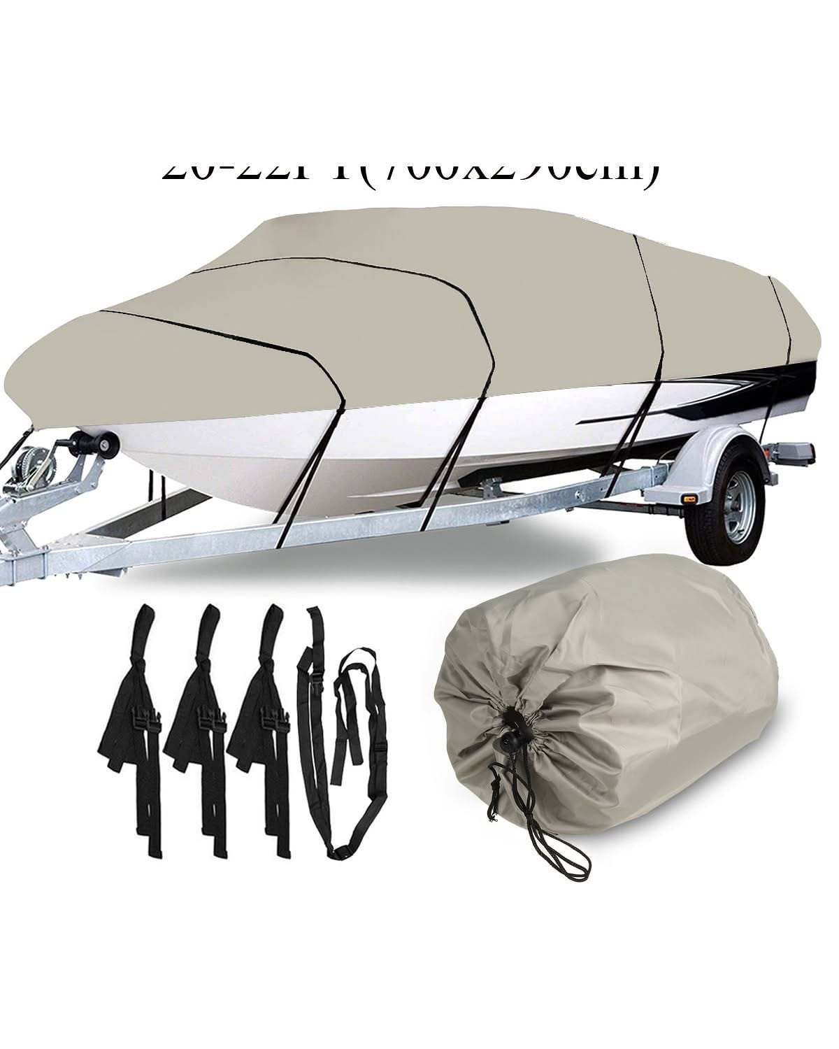 NEVERLAND Trailerable Boat Cover Waterproof Heavy Duty Marine Grade Polyester Canvas, Fits V-Hull and Tri-Hull Runabouts, Pro-STYL, Bass Boats, 20-22ft, Beam up to 102", Black