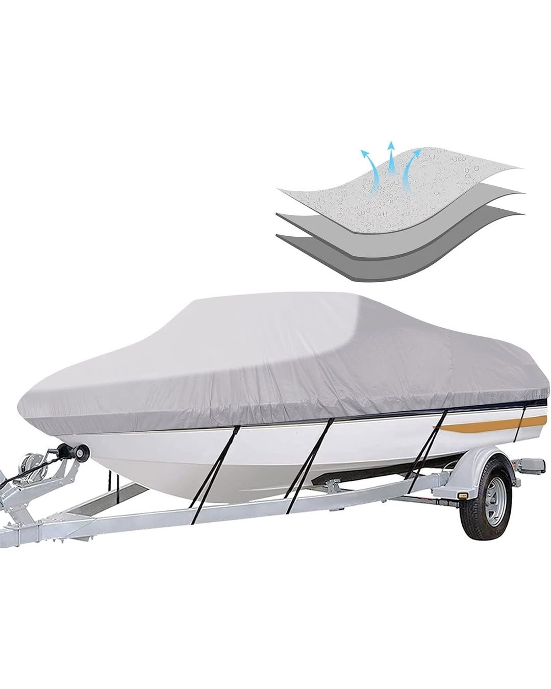 Mionovity Bass Boat Cover 16-18.5 ft, 800D Canvas Heavy Duty Waterproof Boat Cover with Motor Cover, Fits V-Hull, Fishing, Runabout Bowrider Boat