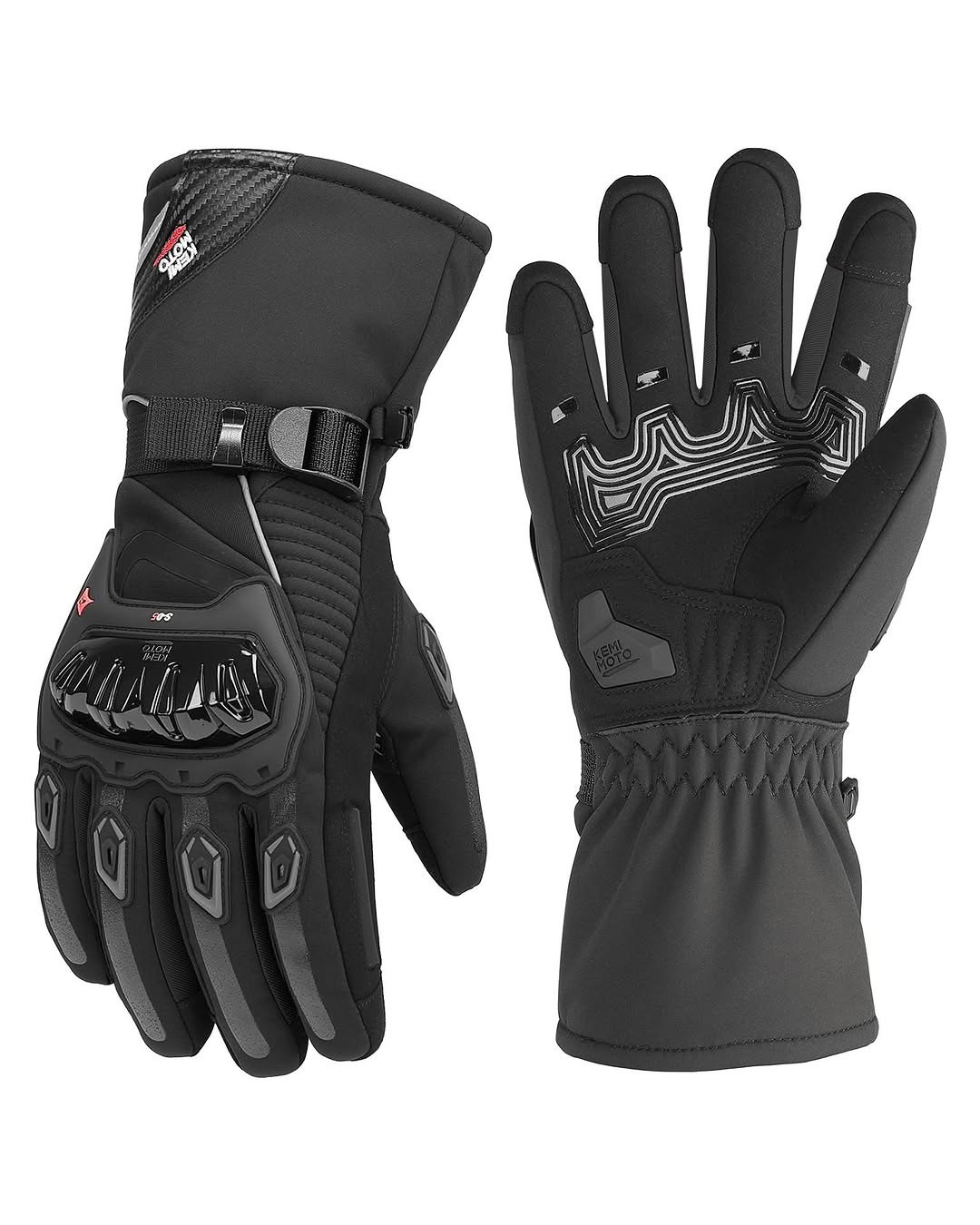 KEMIMOTO Winter Motorcycle Gloves, Rainproof Riding Warm Gloves with Touchscreen, for Motorcycle, ATV, UTV, Snowmobile, Black L