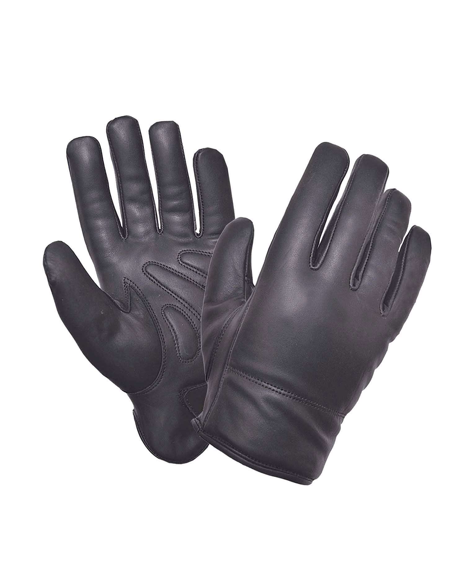 UNIK Men's Black Leather Gel Padded Motorcycle Gloves, Short Wrist Biker Gloves with Full Panel Cover, Adjustable Wrist Strap, Cowhide Leather