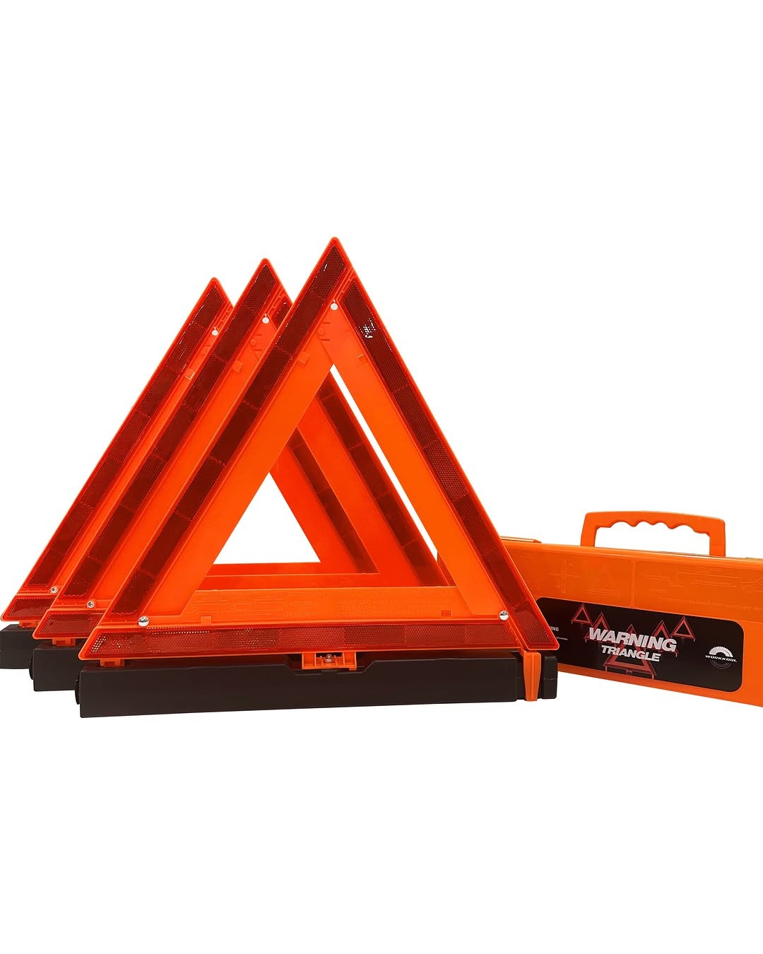 3 Pack Foldable Warning Reflective Triangles with Carrying Case, Heavy Base Roadside Triangles, DOT Approved, Sand Filled