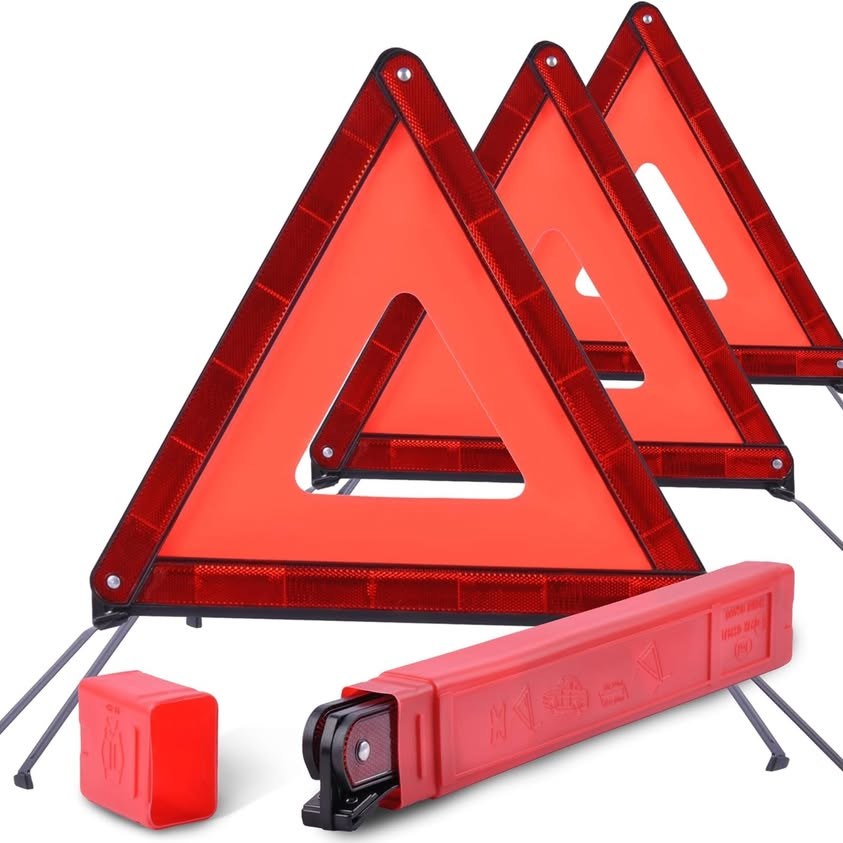 DSV Standard Emergency Triangles, Warning Triangles for Vehicles, Reflective Triangle, Safety Triangles with Case, 3-Pack