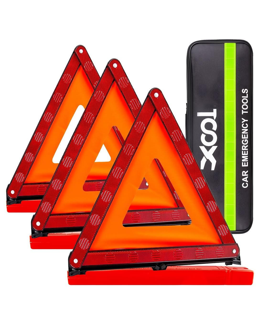 CARTMAN 3 Pack Warning Triangle, Emergency Reflector, Emergency Triangles for Vehicles, Triangle Kit with Case (Without Sand)