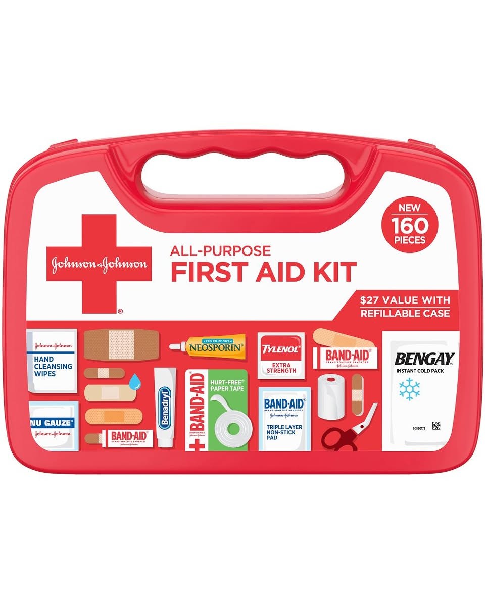 Johnson & Johnson All-Purpose Portable Compact Emergency First Aid Kit, 160 pc