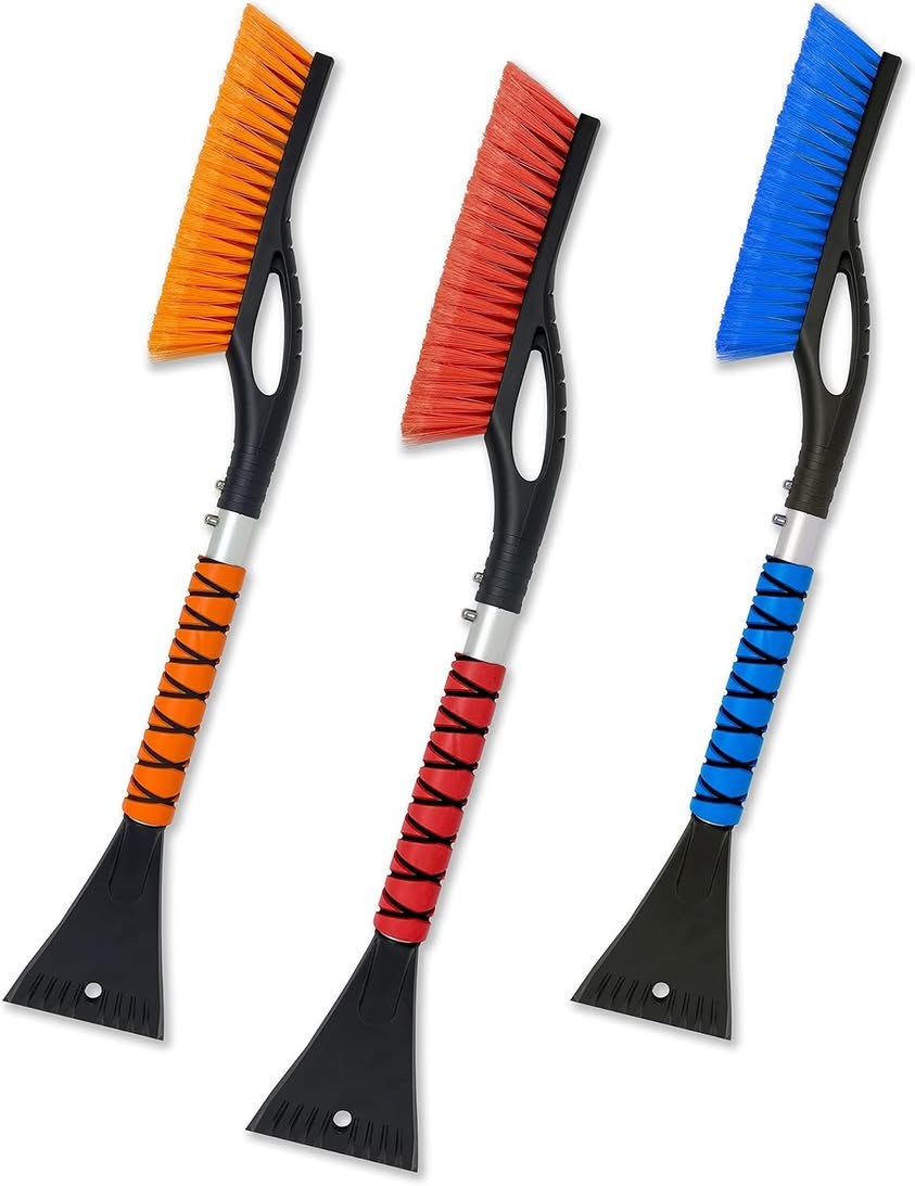 EcoNour 27" Car Snow Brush and Ice Scrapers for Car Windshield (2 Pack), Scratch Free Bristle Head, Aluminium Body