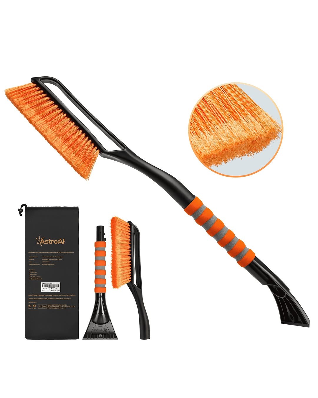 AstroAI 2 Pack 27" Snow Brush and Ice Scrapers for Car Windshield, Detachable, Orange