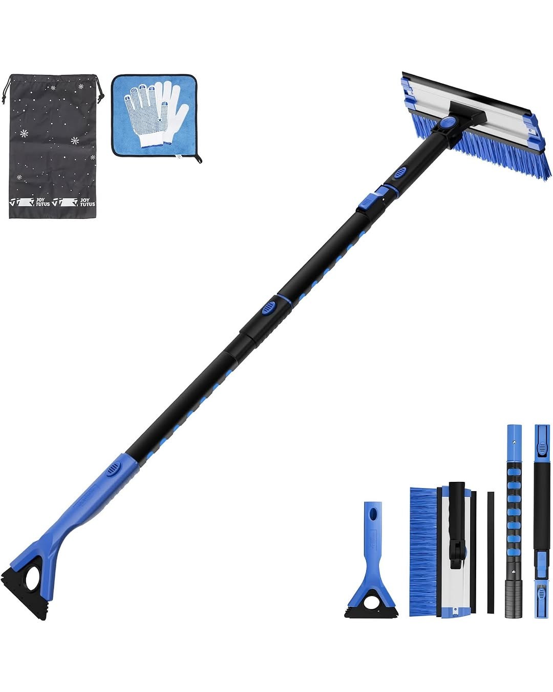 JOYTUTUS 41.5" Extendable Snow Brush and Ice Scraper, 270° Pivoting Snow Scraper Brush, Telescoping, Foam Grip, Heavy Duty Snow Remover for Cars, Trucks, SUV, Blue