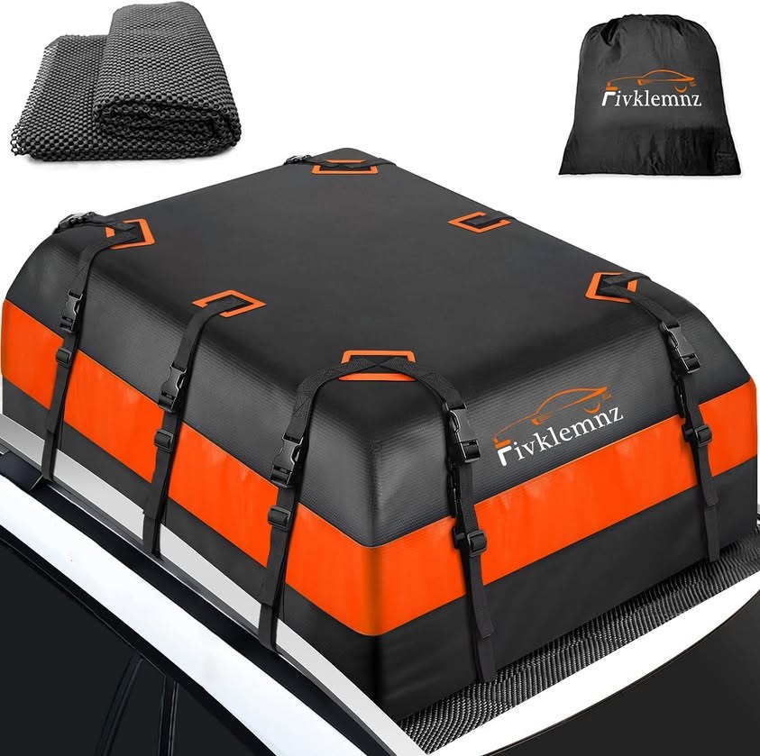 Sailnovo Car Rooftop Cargo Carrier 21 Cubic Feet, Waterproof 1000D PVC Car Roof Bag with Anti-Slip Mat, Combination Lock, Storage Bag, Door Hooks & Tie-Down Strap