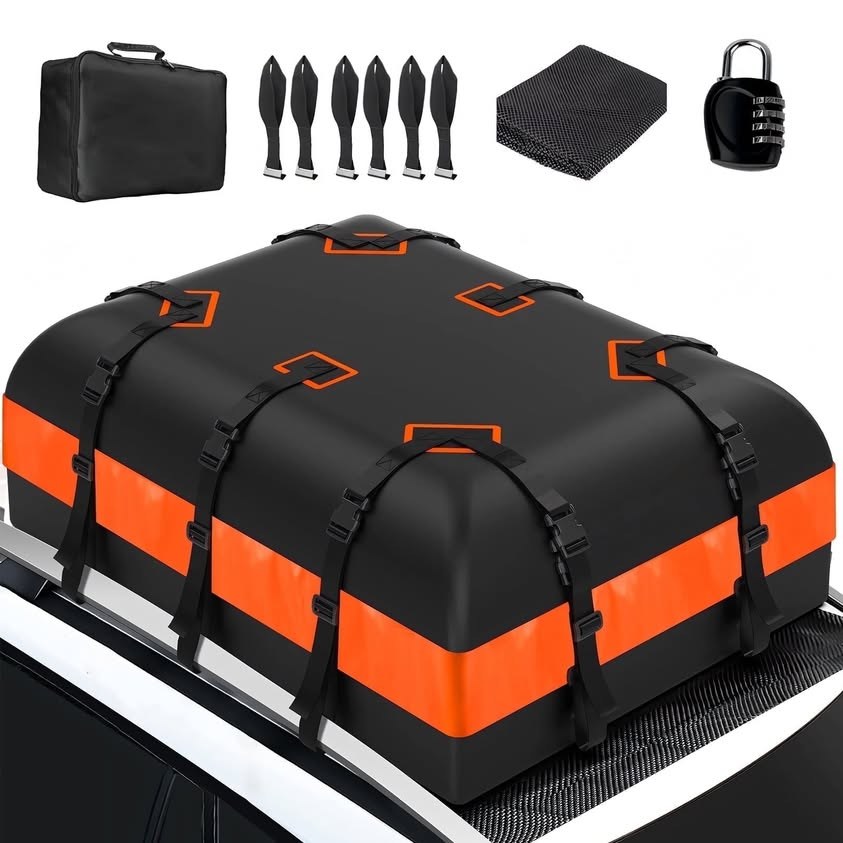 APTY 21 Cubic Feet Car Rooftop Cargo Bag Carrier, Soft Roof Top Luggage Bag for All Vehicles with/Without Racks, Waterproof Zip, Luggage Lock, Anti-Slip Mat, Blue