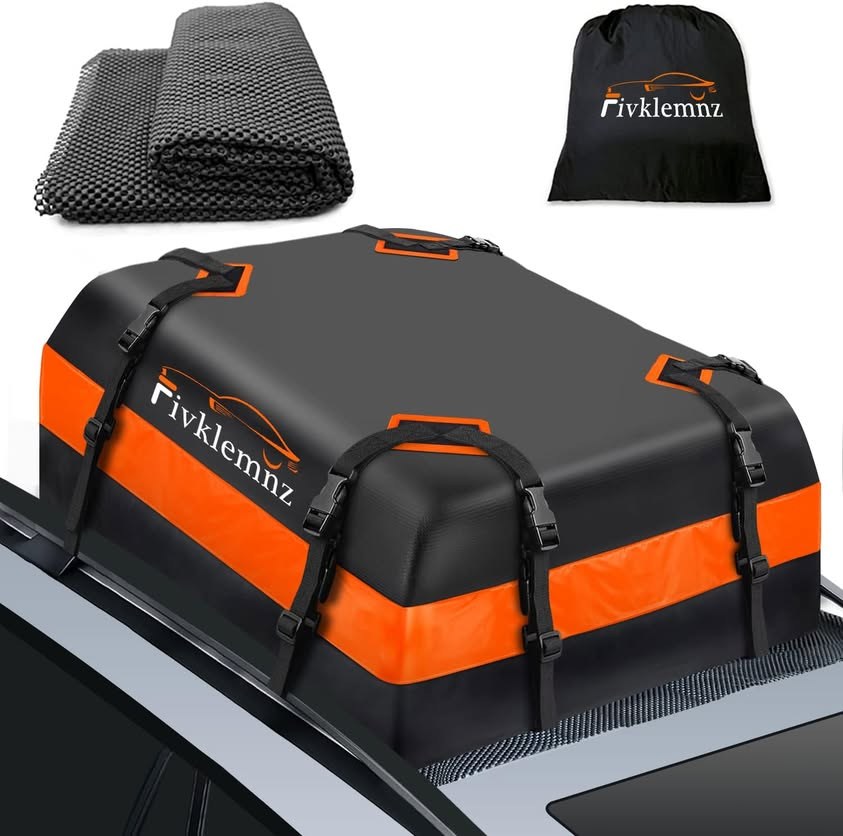FIVKLEMNZ 21 Cubic Car Rooftop Cargo Carrier Roof Bag, Waterproof, Anti-Slip Mat, Reinforced Straps, 6 Door Hooks, Luggage Lock