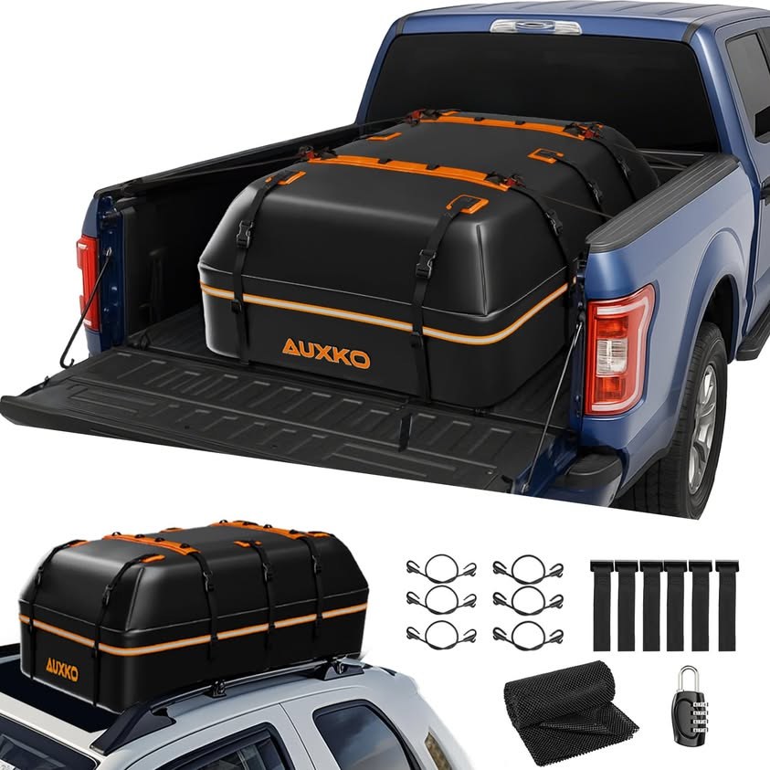 VENTURE 4TH Car Rooftop Cargo Carrier, 21 Cubic Feet Waterproof Roof Bag with 10 Heavy-Duty Compression & Tie-Down Straps, Anti-Slip Mat & Door Hooks