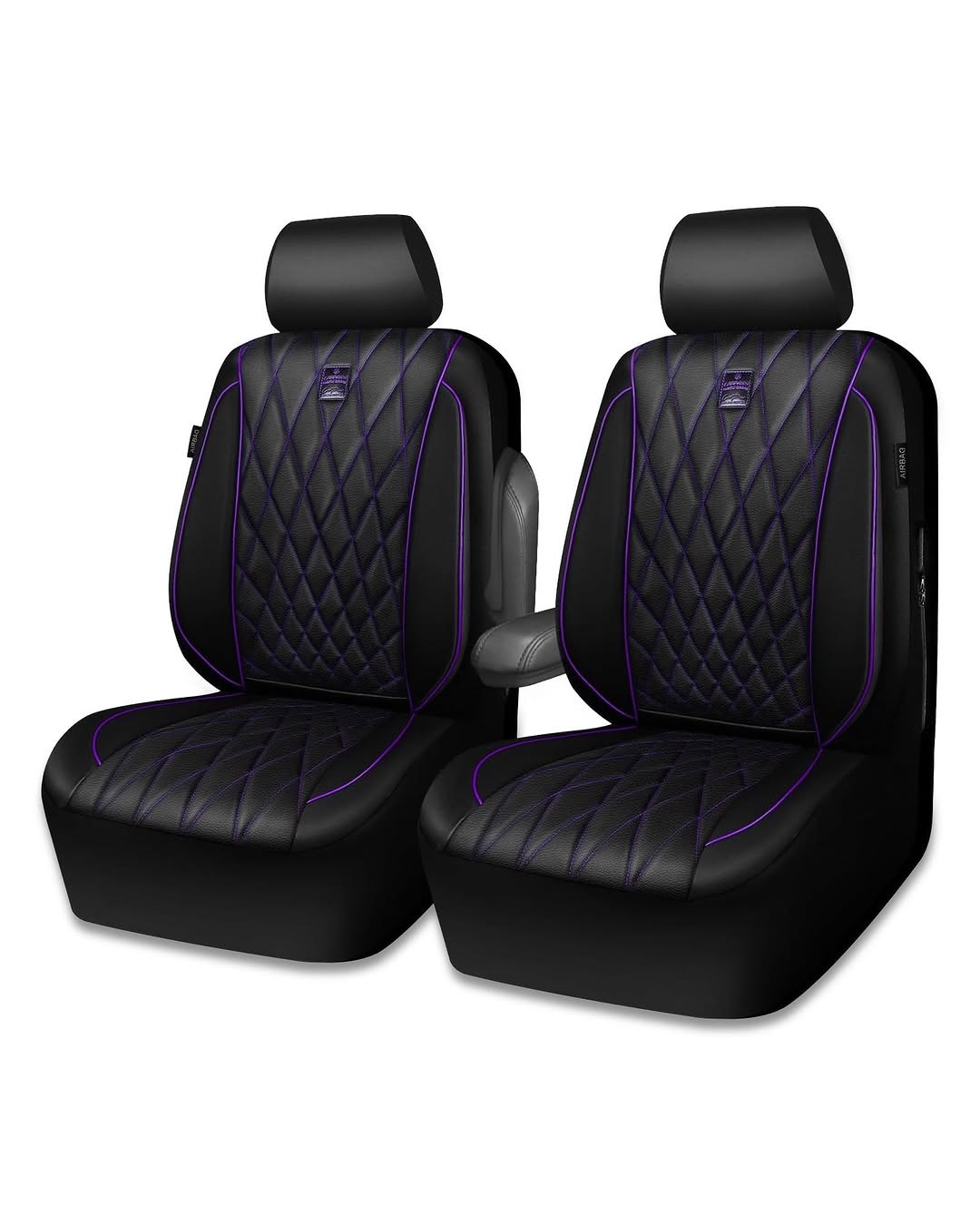 CAR PASS 5 Seats Piping Luxury Faux Leather Seat Covers Full Set, Anti-Slip Waterproof, Universal Fit for SUVs, Vans, Trucks, Airbag Compatible, Pure Black