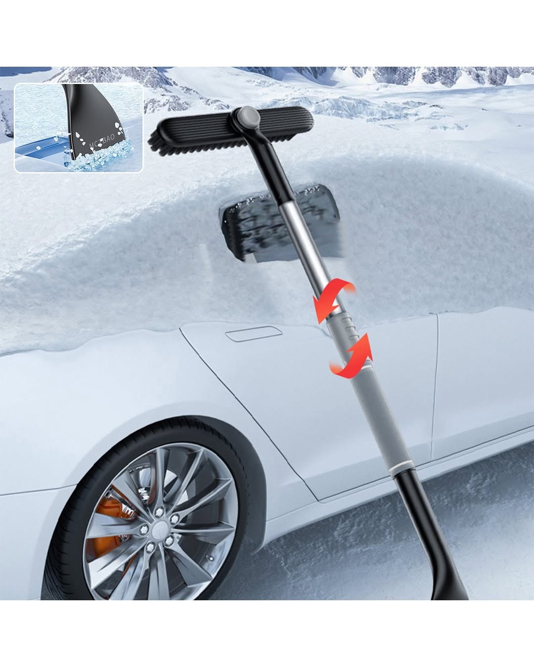 SubZero 80052 52" Extension Quick-Release Handle Ice Scraper and Pivoting Snow Broom