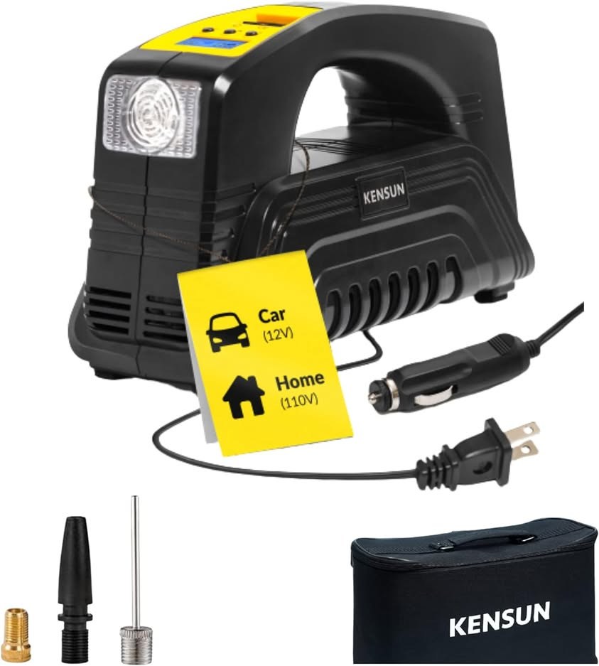 Kensun AC/DC Digital Tire Inflator for Car 12V DC and Home 110V AC Rapid Performance Portable Air Compressor Pump for Car, Bicycle, Motorcycle, Basketball and Others