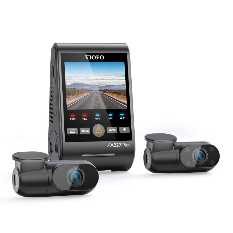VIOFO A229 Plus 3 Channel Dash Cam, Dual STARVIS 2 Sensors, 3-Channel HDR, 1440P+1440P+1080P Front Inside and Rear Car Camera, 5GHz Wi-Fi, Voice Control, Ultra-Precise GPS, 24 Hours Parking Mode