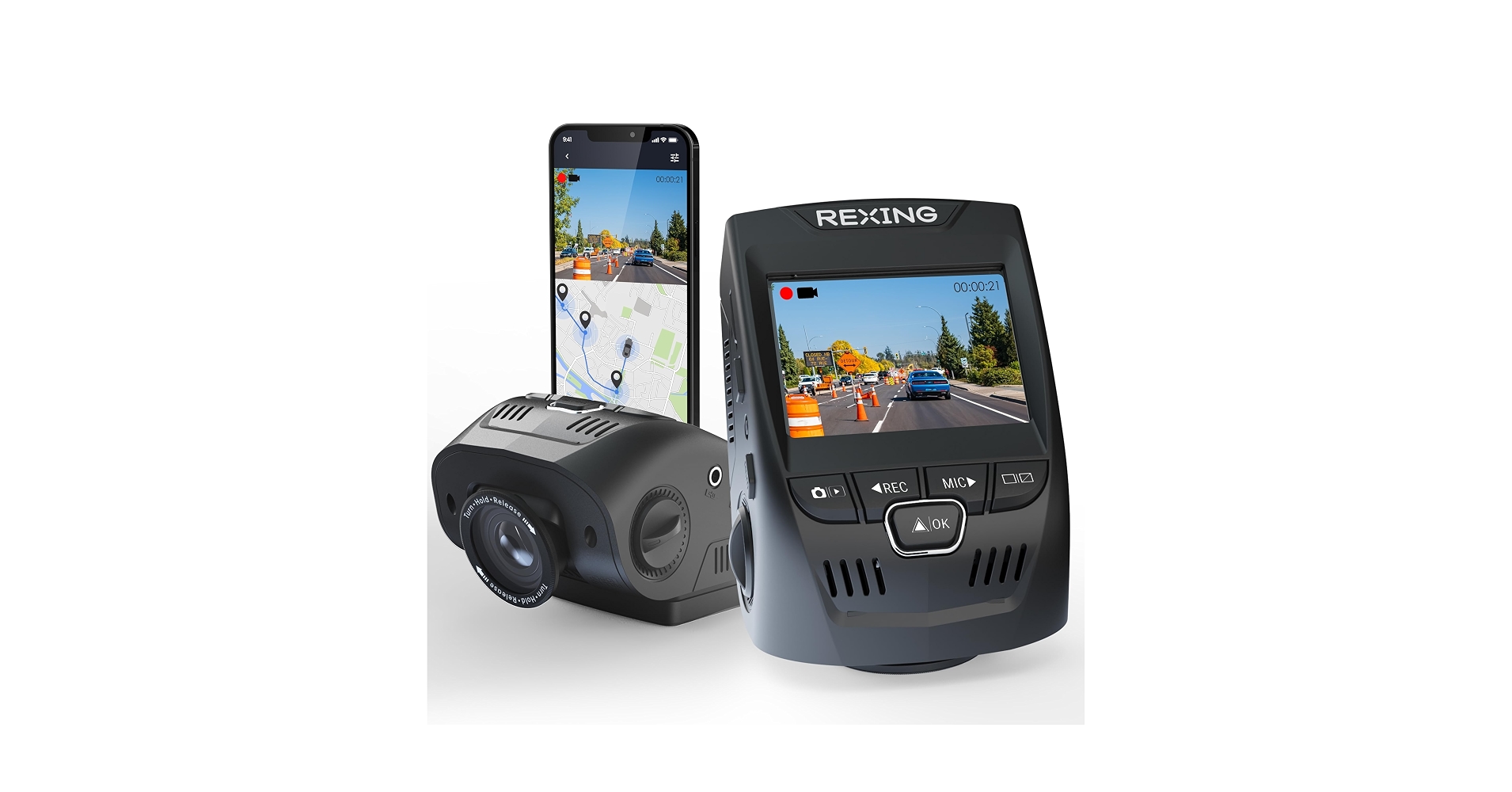 RexingUSA V1-4K Ultra HD GPS Dash Cam 2.4” LCD, Wi-Fi, 170° Wide Angle, G-Sensor, WDR, Loop Recording, Supercapacitor, Mobile App, CPL Filter, Supports 256GB