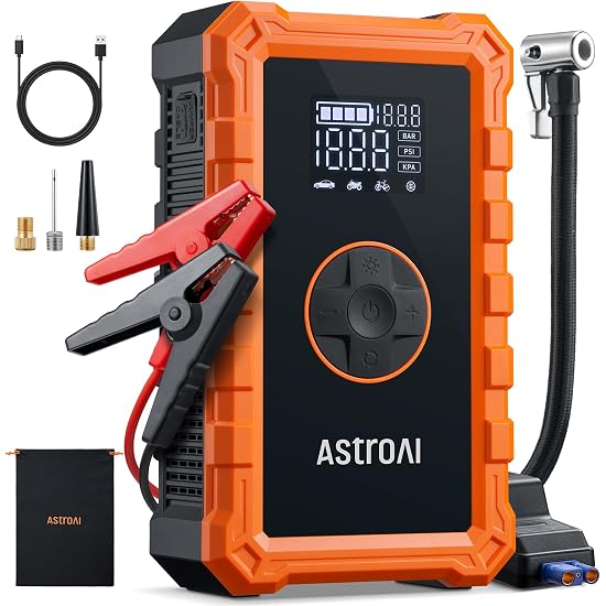 AstroAI Portable Car Jump Starter with Air Compressor, 150PSI 1750A, for 7.5 Gas/5.0L Diesel, 12V Jump Box, LCD Display