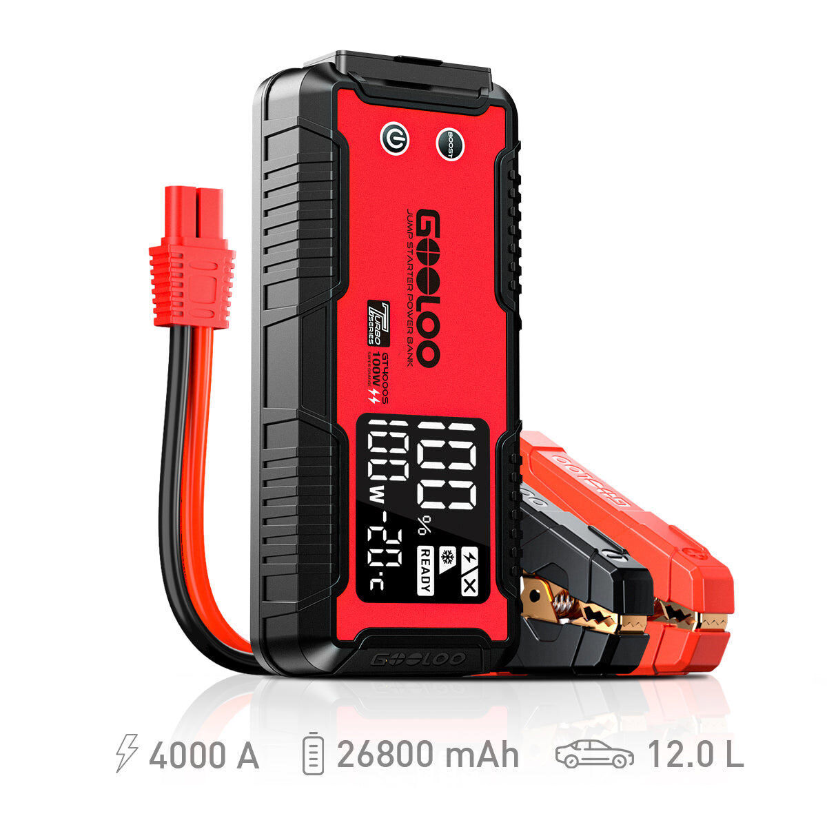GOOLOO GT4000S Jump Starter 4000A, 100W Two-Way Fast-Charging, for 12L Gas and 10L Diesel Engines, SuperSafe Jump Box