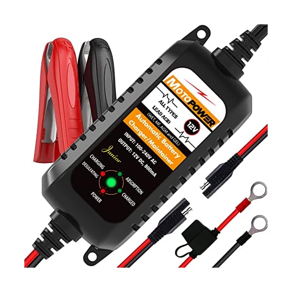 MOTOPOWER MP00205A 12V 800mA Automatic Battery Charger, Maintainer, Trickle and Desulfator