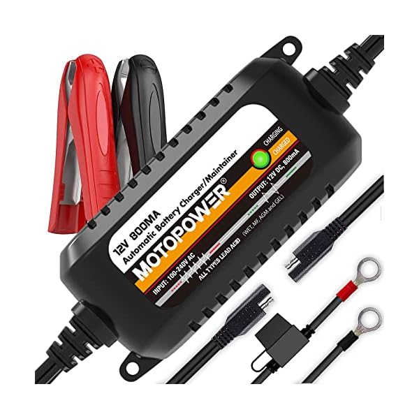 MOTOPOWER MP00205C 12V 800mA Automatic Battery Charger, Battery Maintainer, Trickle Charger, and Battery Desulfator