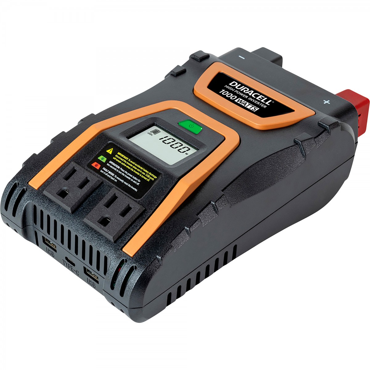 Duracell 1000W Power Inverter, Pure Sine Wave, 12V DC to 120V AC, 2000W Peak