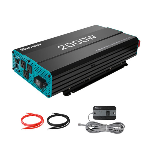 Renogy Inverter P2 2000 Watt Pure Sine Wave Inverter, 12V to 120V AC Converter for RV, Truck, Camping, Home Backup, 16.4FT Remote Control