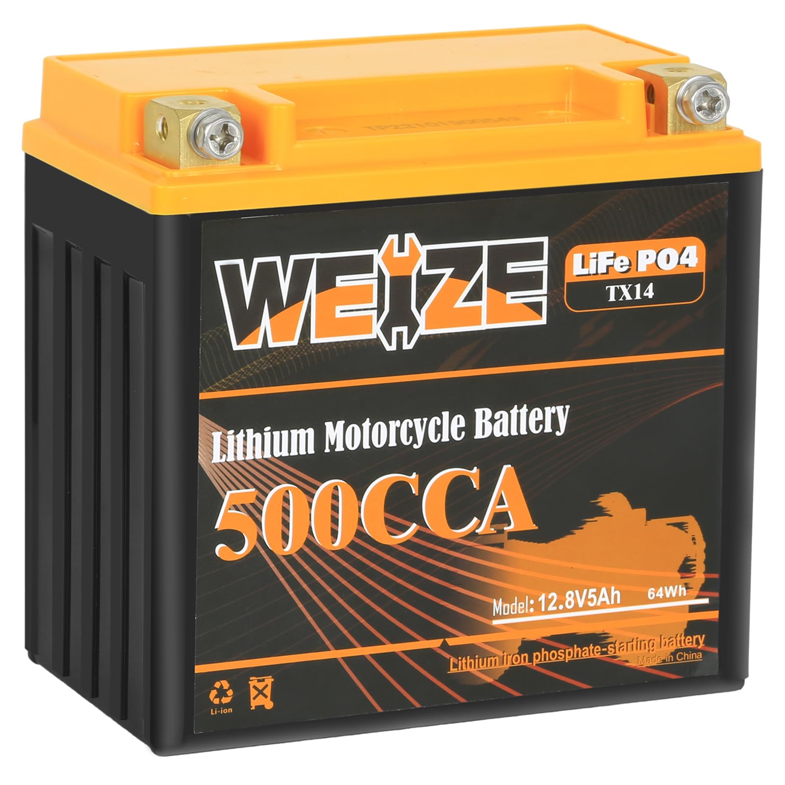 Weize Lithium YTX14-BS, Group 14, 500A LiFePO4 Motorcycle Battery, 12V 5AH ATV, UTV, Jet Ski, 4 Wheeler, Snowmobile, Personal Watercraft