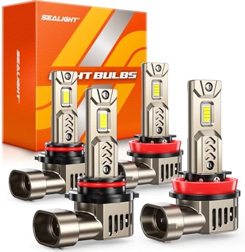 SEALIGHT H11/H9/H8 9005/HB3 Bulbs Combo, X4I 140,000LM Super Bright Headlight, Cooling Fan, 6500K Cool White, Pack of 4