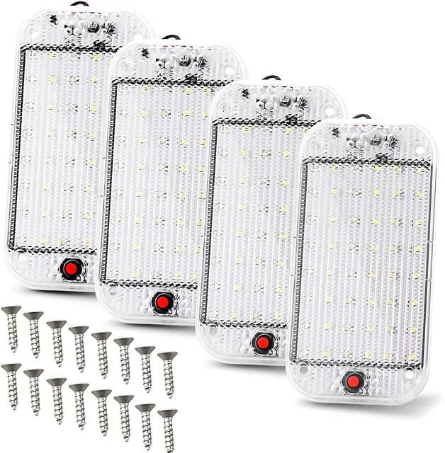 4 Sets LED Dome Lights for Car RV Camper, 6000K Cool White 12V 48SMD Interior Panel Kit, Universal Replacement for Map, Trunk, Reading Lights