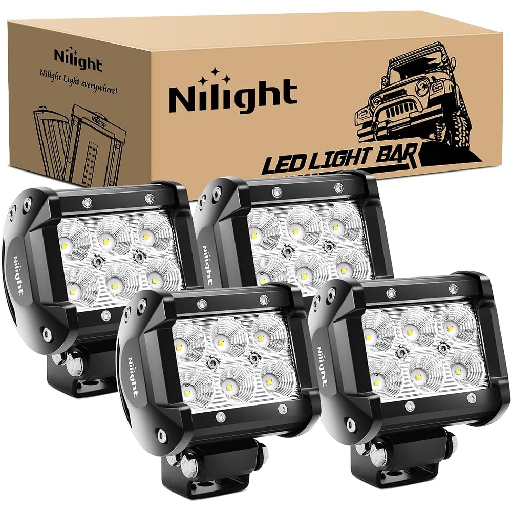 Nilight LED Pods 4PCS 18W 1260lm Flood LED Light Bar Driving Fog Light Off Road Lights Work Light 24V 12V for Motorcycles, Van, Camper, Truck, ATV UTV SUV Boat