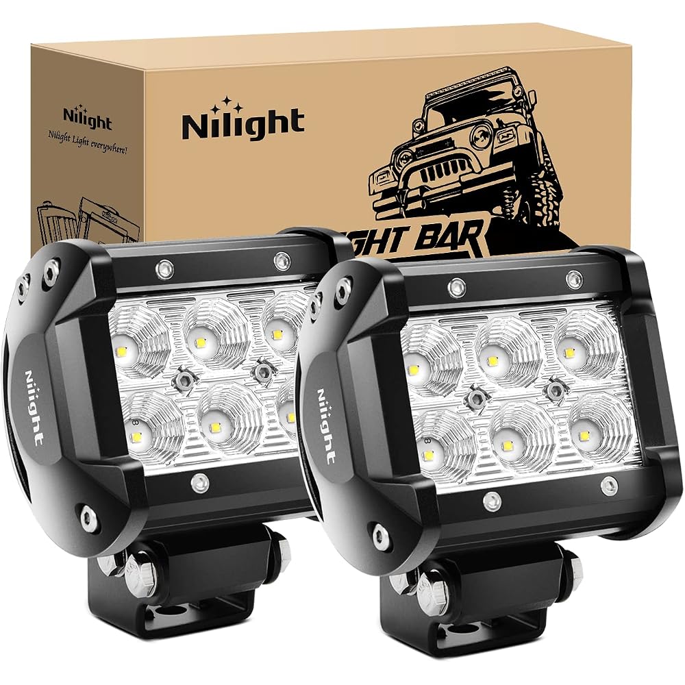 Nilight LED Pods 2Pcs 18W 1260LM Flood LED Off Road Lights with 16AWG Wiring Harness Kit - 2 Years Warranty