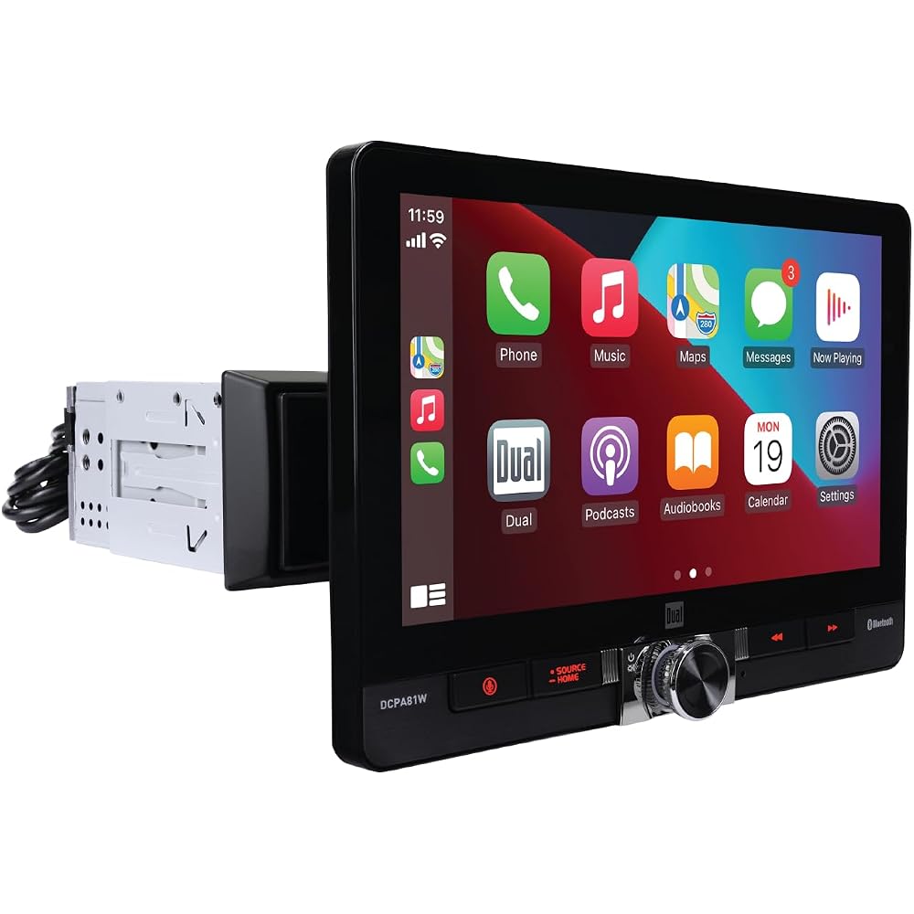 Dual Electronics DCPA81W 8" Car Stereo with Certified Wireless Apple CarPlay & Android Auto, Single & Double DIN Touchscreen Radio, Bluetooth, Backup Camera Input