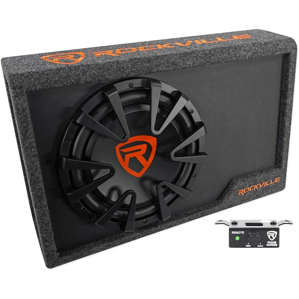 Rockville RWS12CA 1200W 12" Amplified Powered Car Subwoofer Enclosure, 4 Ohm, Slim Design, Built-in Amplifier, Remote Bass Control, for Cars, Trucks & SUVs